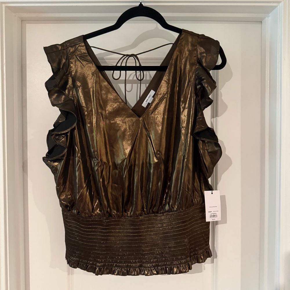 🆕 Nine West Shimmering Bronze Ruffle Blouse